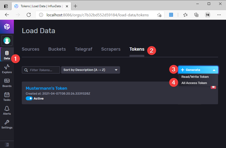 influxdb 生成令牌