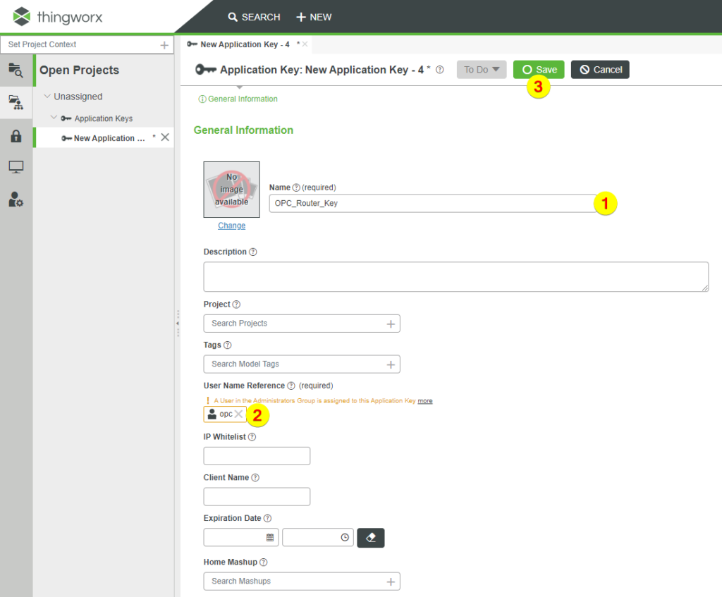 Thingworx 應(yīng)用程序密鑰