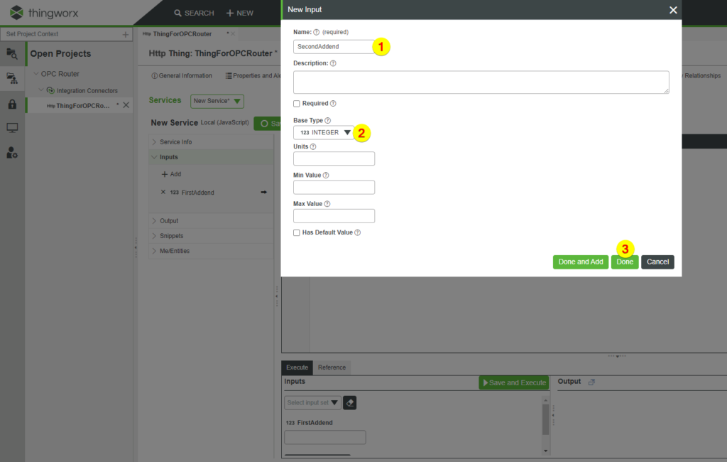 Thingworx 添加輸入